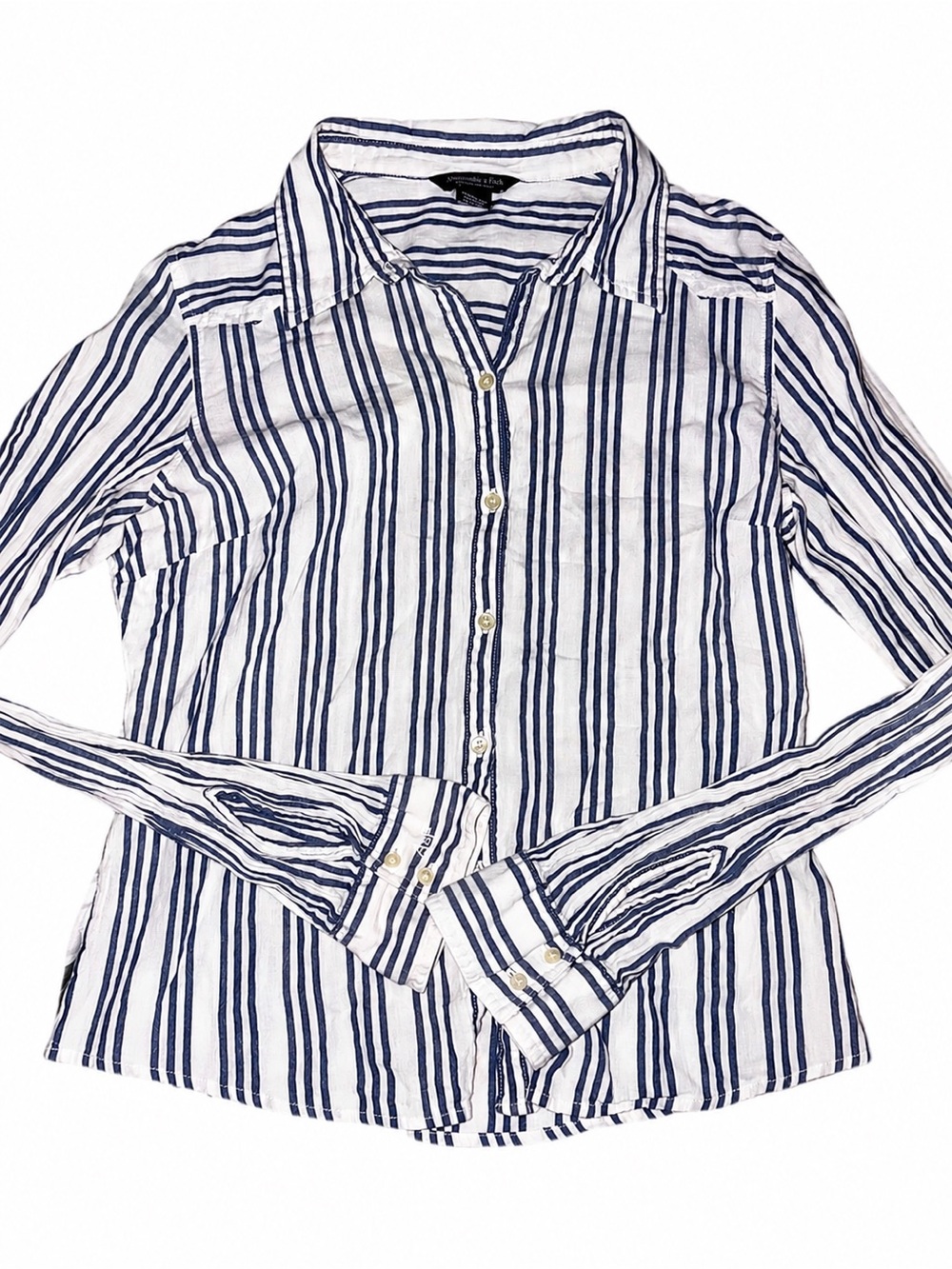 Abercrombie & Fitch White Button-Down with Navy Stripes